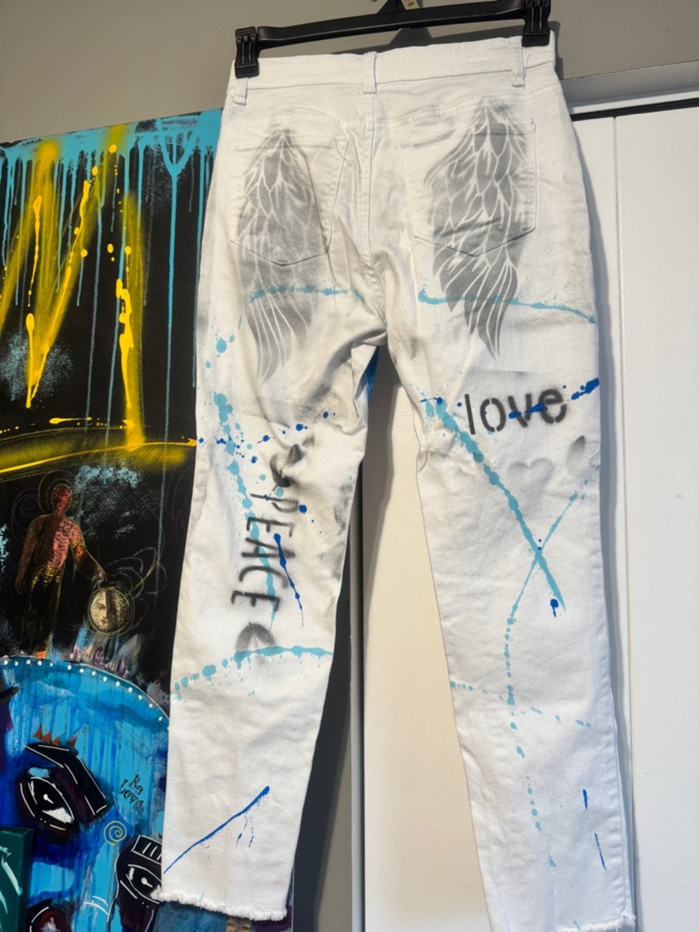 Hand Painted White Boston Proper Jeans Custom streetwear size 28 - Picture 8 of 13